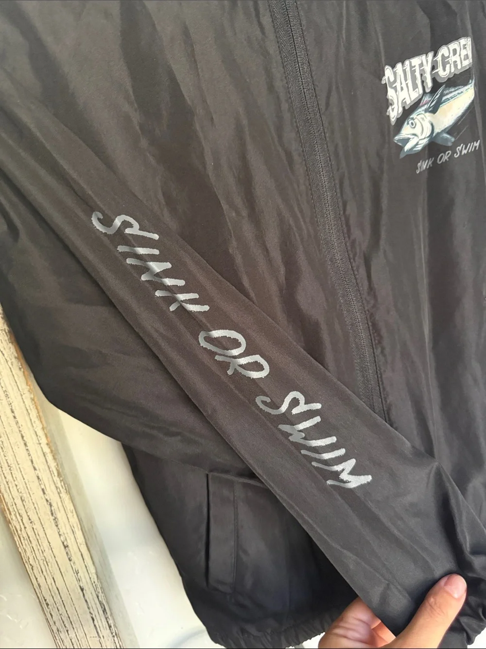Salty Crew Black Hooded Kids Windbreaker Jacket | Size Small